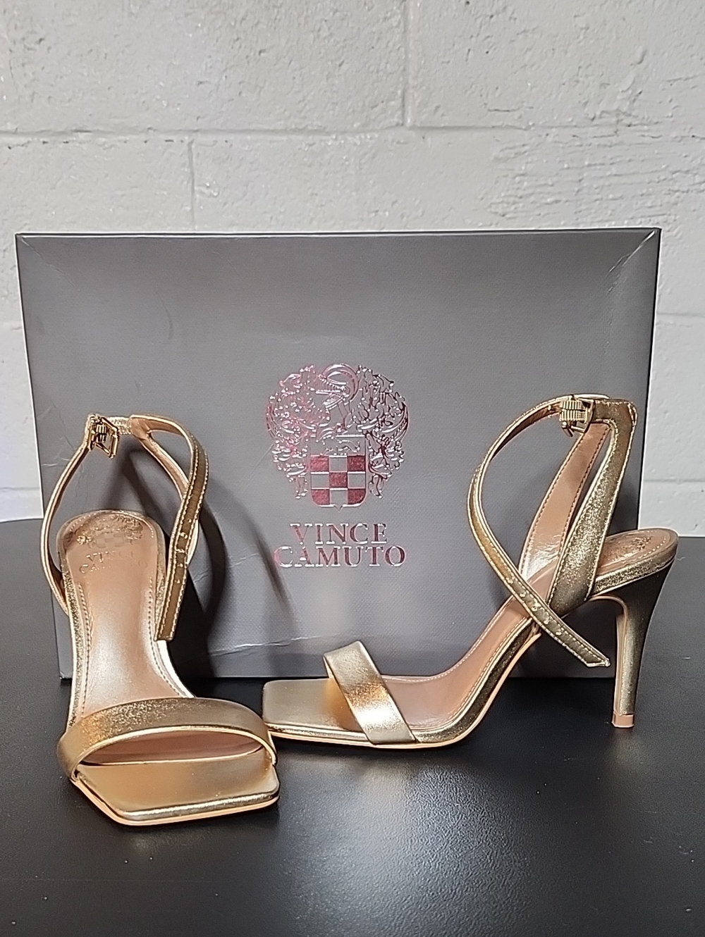 Vince Camuto Metallic Gold Ankle-Strap Stiletto Sandals